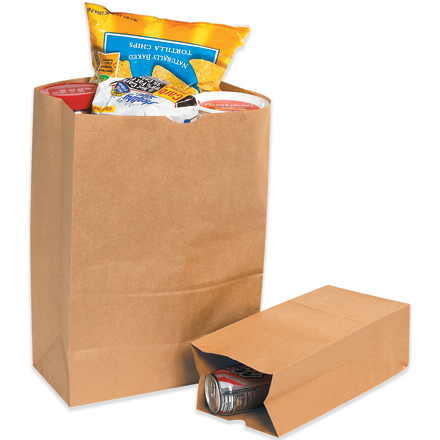 8 <span class='fraction'>1/4</span> x 5 <span class='fraction'>5/16</span> x 16 <span class='fraction'>1/8</span>" Kraft Grocery Bags