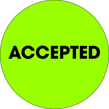 2" Circle - "Accepted" Fluorescent Green Labels