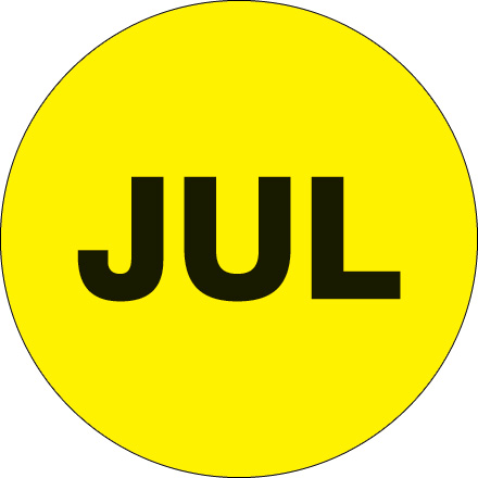 1" Circle - "JUL" (Fluorescent Yellow) Months of the Year Labels