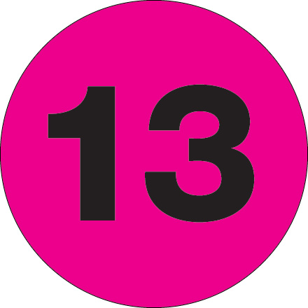 2" Circle - "13" (Fluorescent Pink) Number Labels