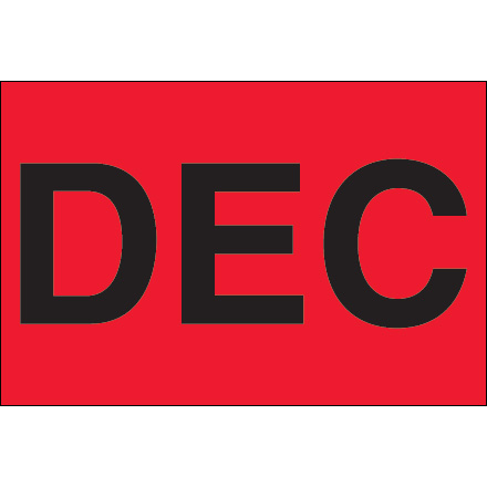 2 x 3" - "DEC" (Fluorescent Red) Months of the Year Labels