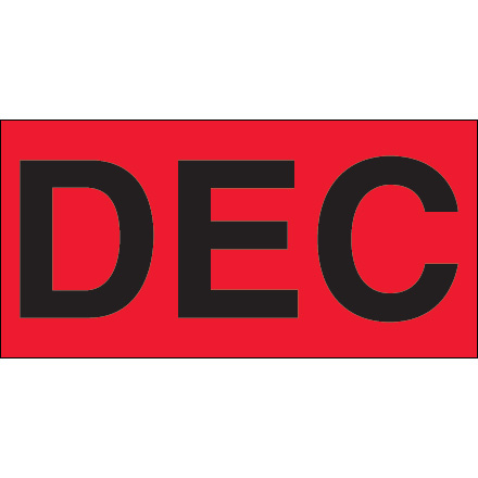 3 x 6" - "DEC" (Fluorescent Red) Months of the Year Labels