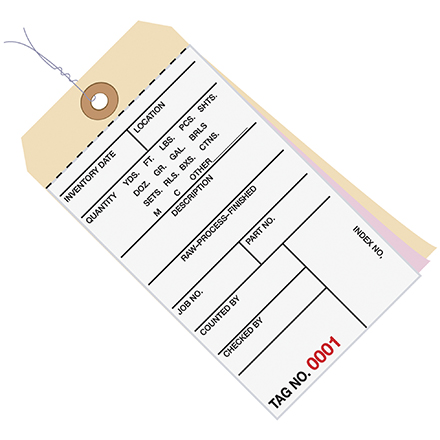 6 <span class='fraction'>1/4</span> x 3 <span class='fraction'>1/8</span>" - (8000-8499) Inventory Tags 3 Part Carbonless #8 - Pre-Wired