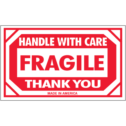 3 x 5" - "Fragile - Handle With Care" Labels